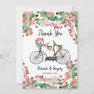 ロマンチックなヴィンテージ自転車の花結婚と鳥 サンキューカード