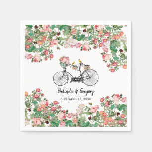 ロマンチックなヴィンテージ自転車の花結婚と鳥 スタンダードカクテルナプキン