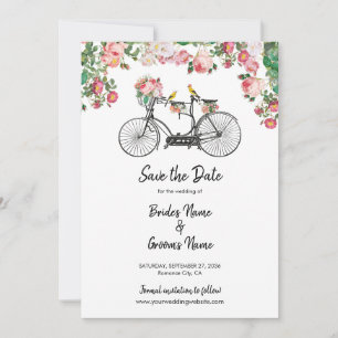 ロマンチックなヴィンテージ自転車の花結婚と鳥 セーブザデート