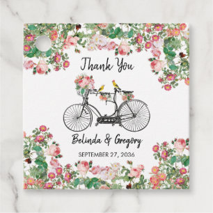 ロマンチックなヴィンテージ自転車の花結婚と鳥 フェイバータグ