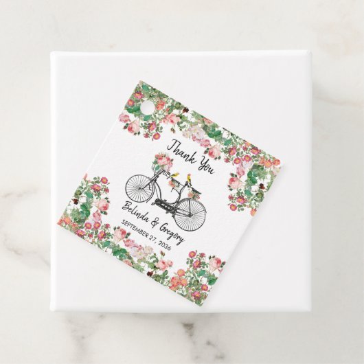ロマンチックなヴィンテージ自転車の花結婚と鳥 フェイバータグ (インサイチュ)