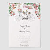 ロマンチックなヴィンテージ自転車の花結婚と鳥 ベラム紙招待状 (正面)