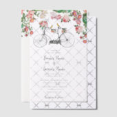 ロマンチックなヴィンテージ自転車の花結婚と鳥 ベラム紙招待状 (オフセット (招待状))