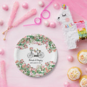 ロマンチックなヴィンテージ自転車の花結婚と鳥 ペーパープレート (パーティー)