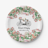 ロマンチックなヴィンテージ自転車の花結婚と鳥 ペーパープレート (正面)
