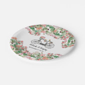 ロマンチックなヴィンテージ自転車の花結婚と鳥 ペーパープレート (アングル)