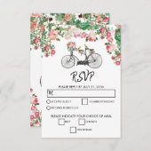 ロマンチックなヴィンテージ自転車の花結婚と鳥 出欠カード (正面/裏面)