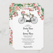 ロマンチックなヴィンテージ自転車の花結婚と鳥 招待状 (正面/裏面)