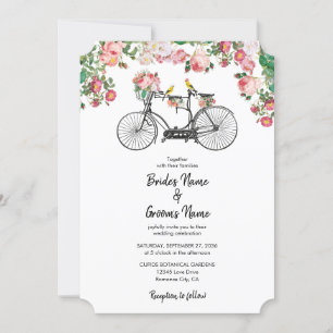 ロマンチックなヴィンテージ自転車の花結婚と鳥 招待状
