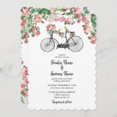 ロマンチックなヴィンテージ自転車の花結婚と鳥 招待状 (正面/裏面)