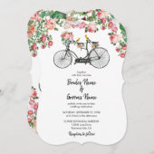 ロマンチックなヴィンテージ自転車の花結婚と鳥 招待状 (正面/裏面)