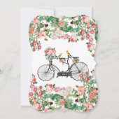 ロマンチックなヴィンテージ自転車の花結婚と鳥 招待状 (裏面)