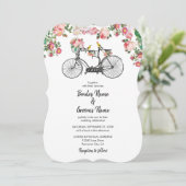 ロマンチックなヴィンテージ自転車の花結婚と鳥 招待状 (スタンド正面)