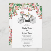 ロマンチックなヴィンテージ自転車の花結婚と鳥 招待状 (正面/裏面)