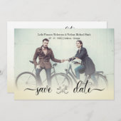 ロマンチックなヴィンテージ自転車カスタムウェディングカップルの写真 (正面/裏面)
