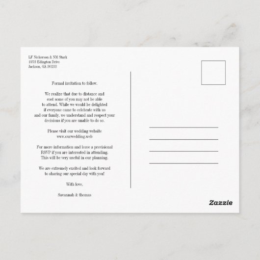 ロマンチックなヴィンテージ自転車カスタムウェディングカップルの写真 ポストカード (裏面)