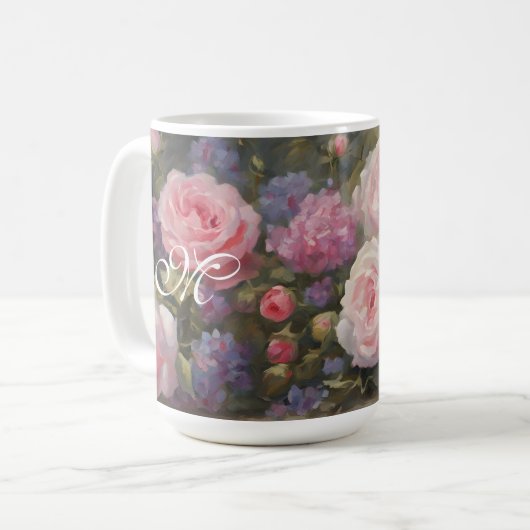 ロマンチックなヴィンテージ花模様 コーヒーマグカップ (正面左)