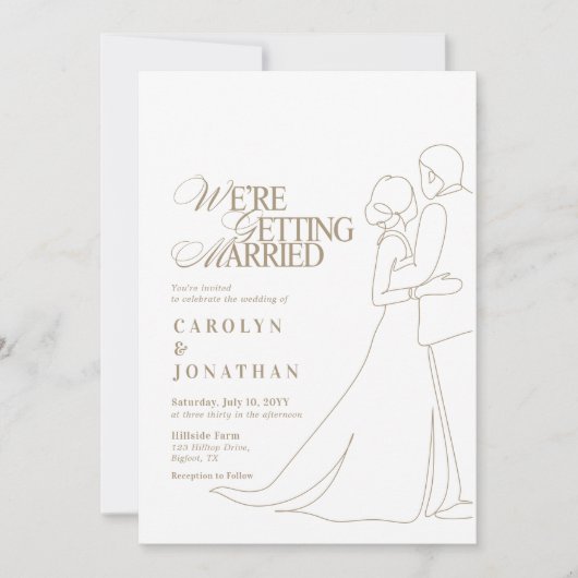 ロマンチックなヴィンテージ金ゴールド結婚モノグラムのダンス 招待状 (正面)