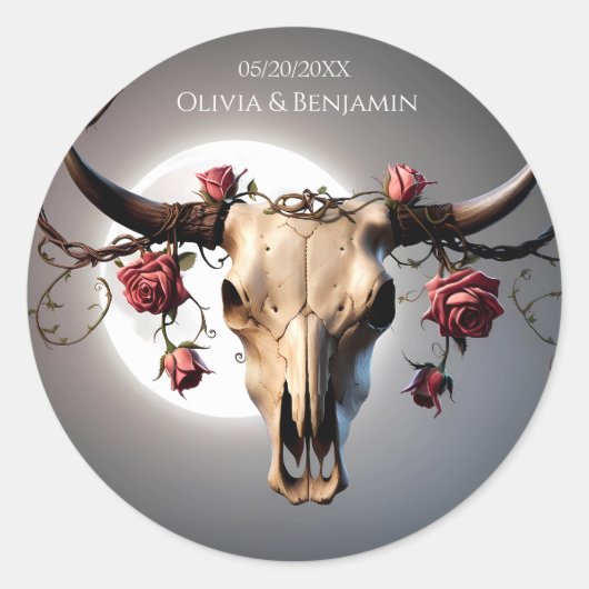 ロマンチックな中世フローラ牛のスカル結婚ズ ラウンドシール (正面)