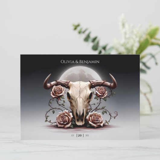 ロマンチックな中世フローラ牛のスカル結婚ズ 招待状 (スタンド正面)
