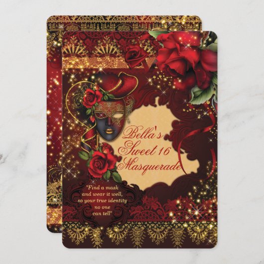 ロマンチックな仮装スイート16パーティー招待状 招待状 (正面/裏面)