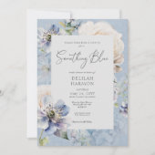 ロマンチックな何かブルーフローラブライダルシャワー 招待状 (正面)