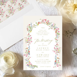 ロマンチックな優美なフローラアーチ春庭園の結婚式 招待状