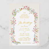 ロマンチックな優美なフローラアーチ春庭園の結婚式 箔招待状 (正面)