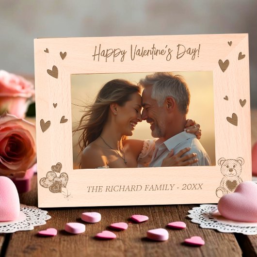 ロマンチックな写真とハートとクマ レーザー彫刻フレーム