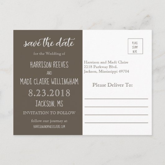 ロマンチックな写真と日付カードの保存 案内ポストカード (裏面)