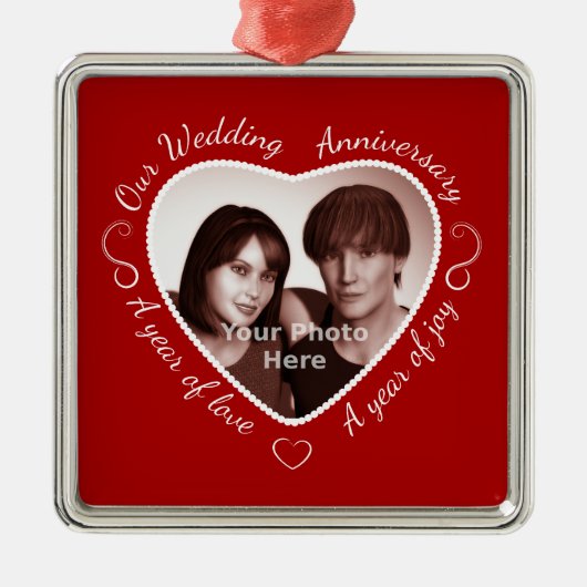 ロマンチックな写真の追加ハート切り出し メタルオーナメント (正面)