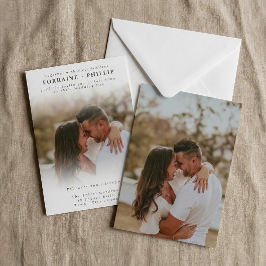 ロマンチックな写真クラシックグラデーション結婚式招待状 招待状