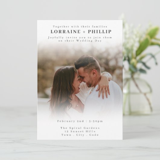 ロマンチックな写真クラシックグラデーション結婚式招待状 招待状 (スタンド正面)
