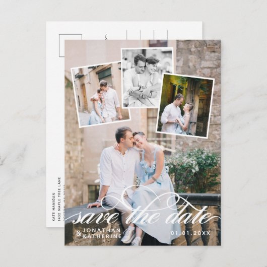 ロマンチックな写真コラージュ ウェディング セーブ・ザ・デート 案内ポストカード (正面/裏面)