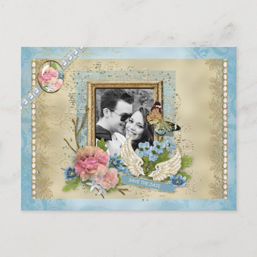 ロマンチックな写真日付の保存 案内ポストカード (正面)