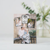 ロマンチックな写真結婚コラージュの黒文字 案内ポストカード (スタンド正面)