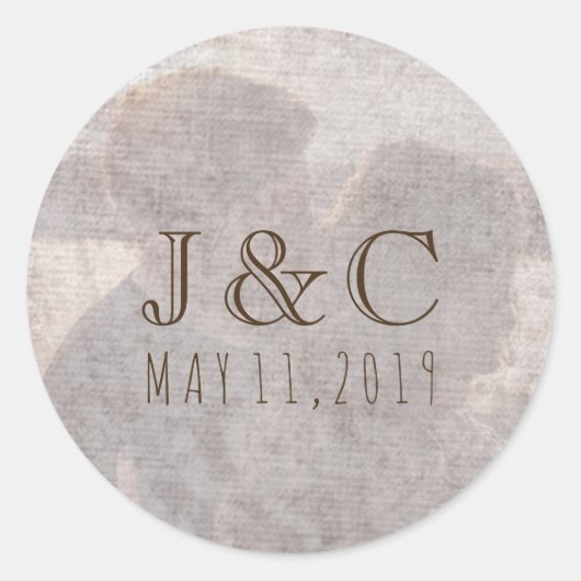 ロマンチックな写真、モノグラム、日付 ラウンドシール (正面)