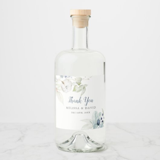 ロマンチックな冬のテーマ結婚の感謝ステッカー リキュールボトルラベル (正面)