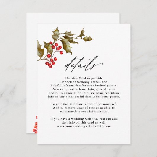 ロマンチックな冬のフローラとエバーグリーン詳細 エンクロージャーカード (正面/裏面)