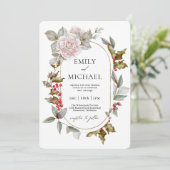 ロマンチックな冬のフローラとエバーグリー結婚ズ 招待状 (スタンド正面)
