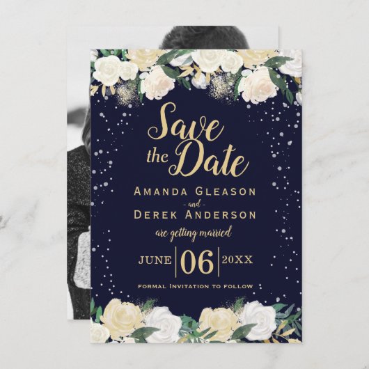 ロマンチックな冬の写真 Save the Date セーブザデート (正面/裏面)