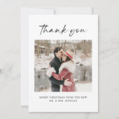 ロマンチックな冬の新婚クリスマスの写真 サンキューカード (正面)