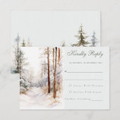 ロマンチックな冬の森のウェディング・RSVPカード エンクロージャーカード (正面/裏面)
