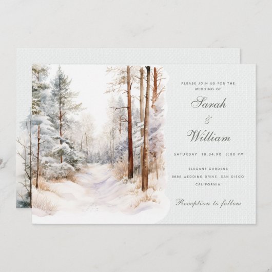 ロマンチックな冬の森結婚式招待状 招待状 (正面/裏面)