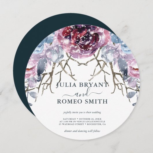 ロマンチックな冬の結婚式フローラ招待状 招待状 (正面/裏面)