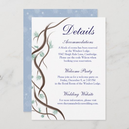 ロマンチックな冬の雪の木の枝の詳細カード エンクロージャーカード (正面/裏面)