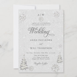 ロマンチックな冬ワンダーランドスノーフレーク結婚クレスト 招待状