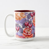 ロマンチックな出血ハートフローラ&牡丹 ツートーンマグカップ (左)