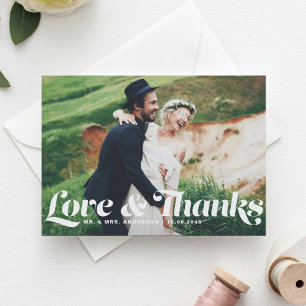 ロマンチックな原稿の結婚式の写真のサンキューカード サンキューカード