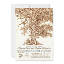 ロマンチックな古いオークの木の素朴な結婚式招待状